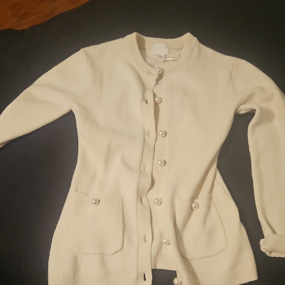 H&M Cream Cardigan Sweater with Fine Knit Texture
